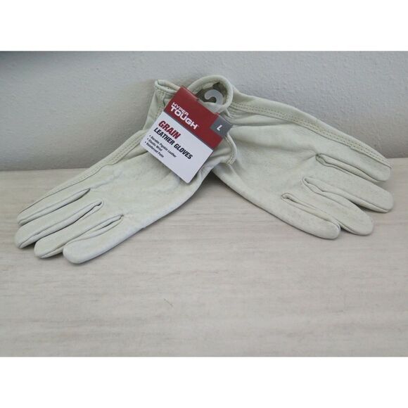 Hyper Tough Men's Large White Grain Leather Gloves w/Elastic Wrist - Picture 3 of 5